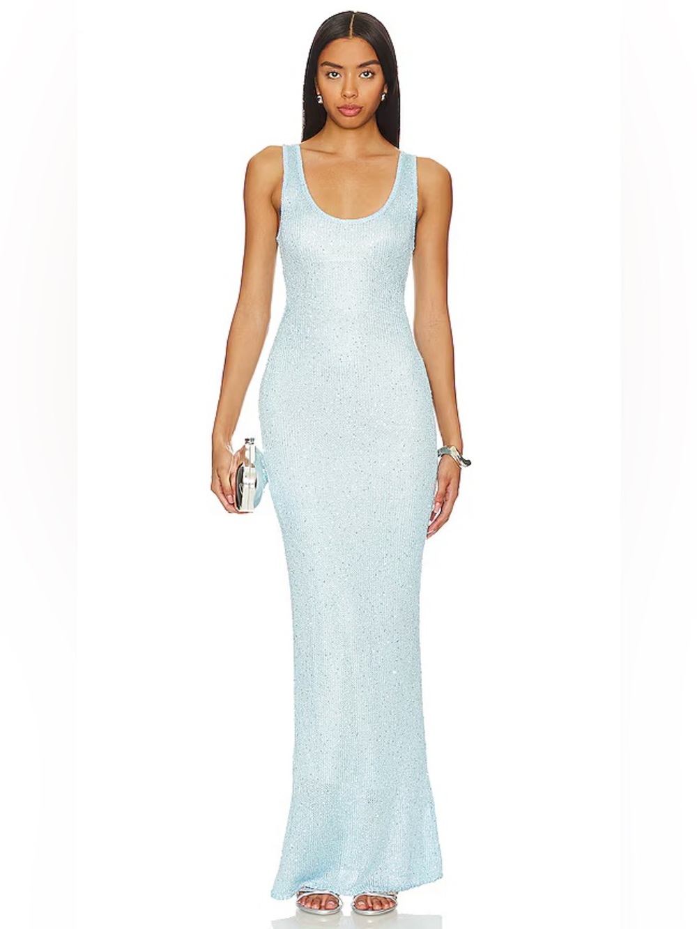 NWT Asta Resort Ana Light Baia Blue Dress Sequin Sparkle Maxi Long New XS Cute